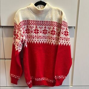 Vintage Red and White Patterned Christmas Sweater